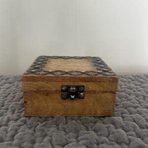 Rustic Wooden Jewelry Box with Decorative Metal Accents | Handcrafted Keepsake, Memory, or Trinket Storage Box