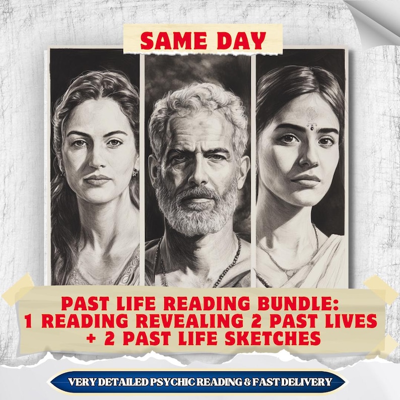 Past Life Reading + 2 Portraits, Who Were You? Soul Past Lives, Karmic Lessons, Psychic Reading, Past Life Appearance, Intuitive, SAME DAY image 1