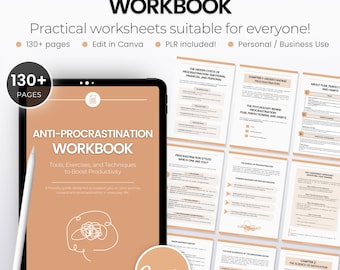 Anti-Procrastination Workbook | Editable Coaching PLR Templates Personal Growth Canva Worksheets, Coaches, Therapist Resources Mental Health