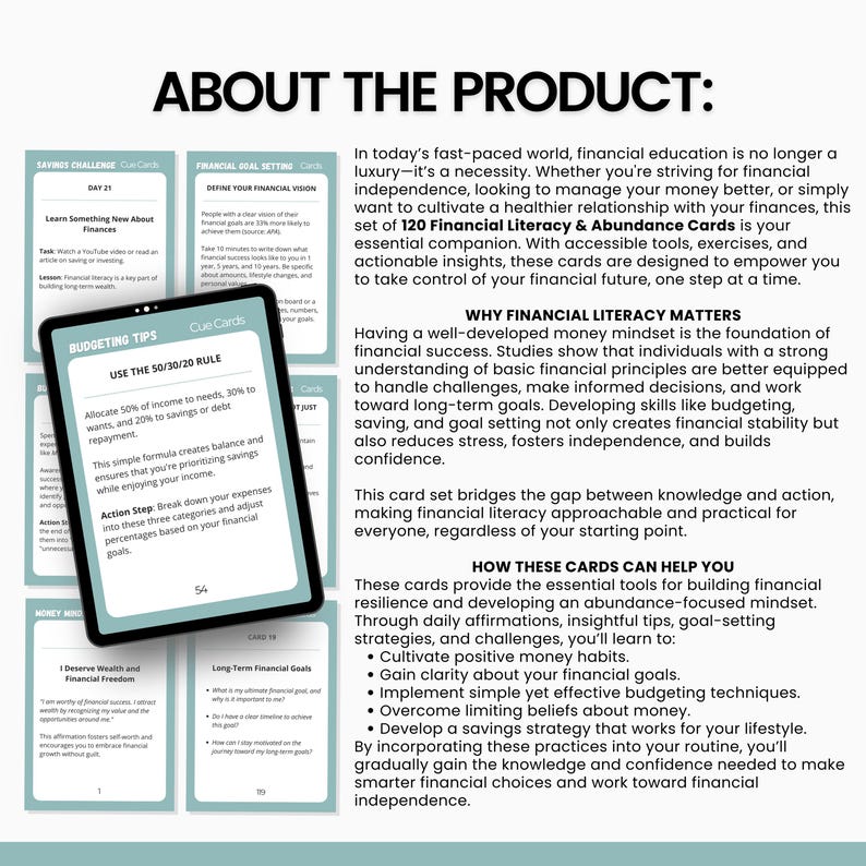 Financial Literacy & Abundance Cue Cards, PLR Bundle for Coaches Financial education Coaching Tools Money Mindset Card Set Teaching Finances image 3