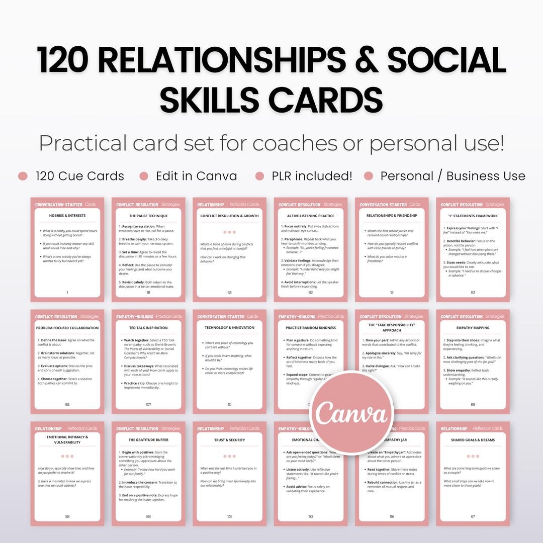 Relationship Building Social Skills Cue Cards, PLR Bundle for Coaches ...