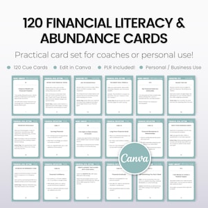 Financial Literacy & Abundance Cue Cards, PLR Bundle for Coaches Financial education Coaching Tools Money Mindset Card Set Teaching Finances