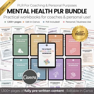 Paquete de cuadernos de salud mental (PLR) para coaches/herramientas de coaching, kit de herramientas de desarrollo personal de mindfulness, mentalidad de crecimiento, vida consciente