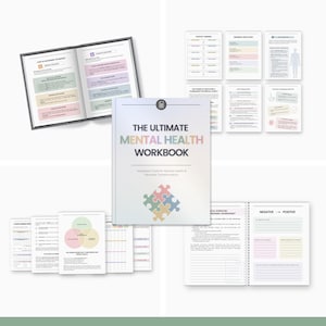 May include: The Ultimate Mental Health Workbook, a guide to improving mental health and personal transformation. The cover features a colourful puzzle design and the title in bold black text.