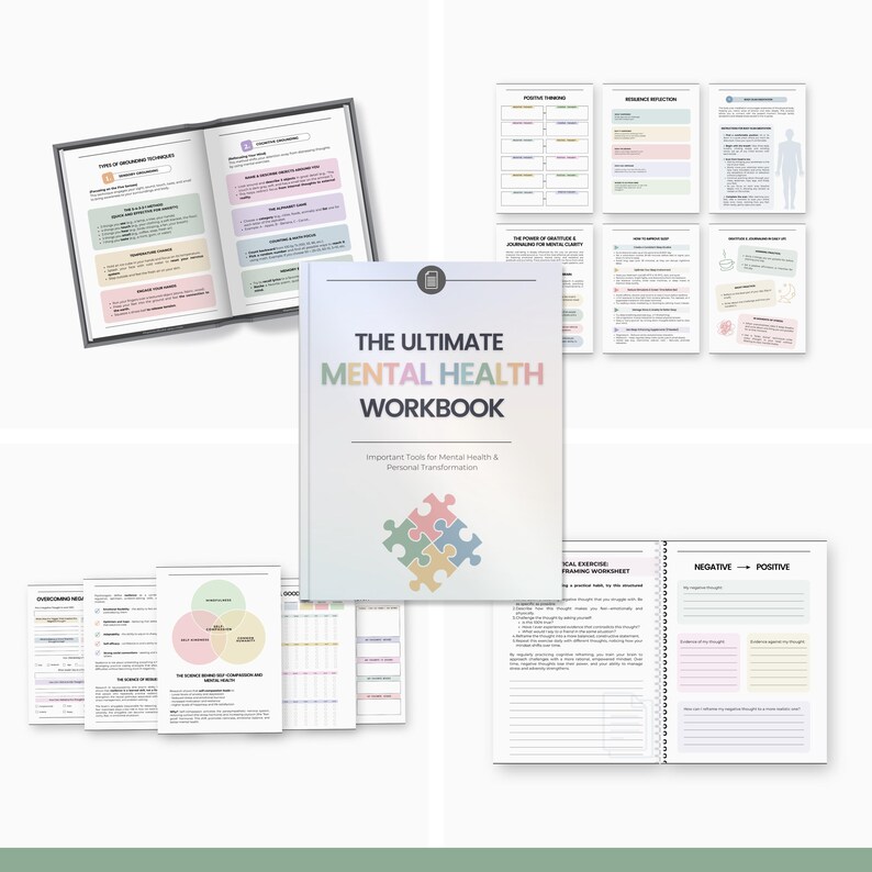 May include: The Ultimate Mental Health Workbook, a guide to improving mental health and personal transformation. The cover features a colourful puzzle design and the title in bold black text.
