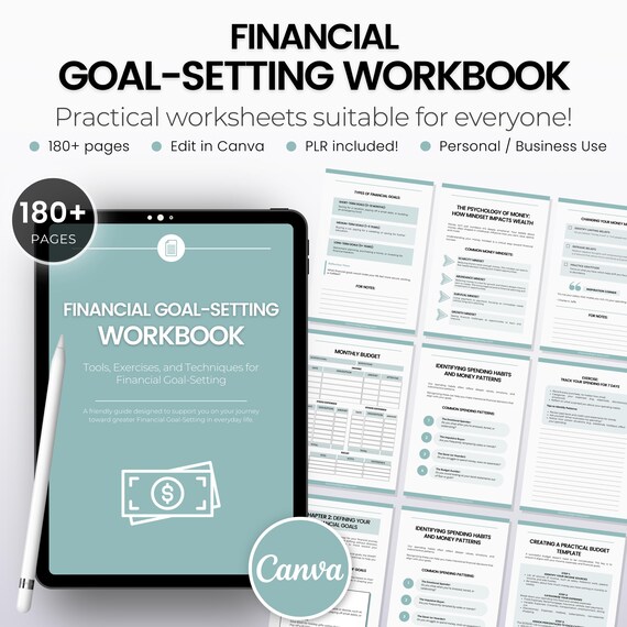 Financial Goal-Setting Workbook, Financial Education Worksheets, Editable Finance Coaching PLR Canva Saving Templates, Money Mindset Coaches