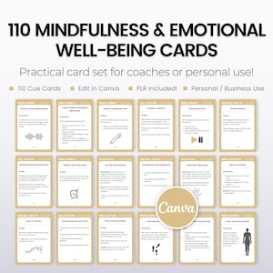 Paquete de tarjetas PLR de bienestar emocional de atención plena para entrenadores, herramientas de entrenamiento, kit de herramientas de hojas de trabajo de desarrollo personal de atención plena Vida consciente