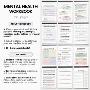 Mental Health Workbook PLR, Editable Coaching Tools Canva Templates Mental Health Guided Worksheets for Coaches Therapist Resources Toolkit image 3