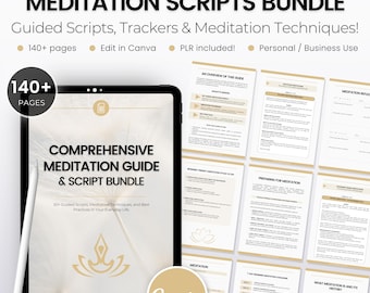 Meditation Guide PLR for Coaches, 50+ Meditation Scripts, Meditative Practices Coaching Meditation, Meditation Prompts Mindfulness Worksheet
