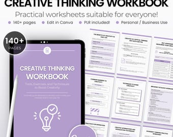 Creative Thinking Workbook | Editable Coaching PLR Templates, Canva Worksheets, Resources for Coaches, Boost Creativity Journal Worksheets