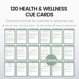 Paquete de tarjetas de referencia de salud y bienestar PLR para entrenadores, herramientas de entrenamiento, kit de herramientas de hojas de trabajo de desarrollo personal de transformación Vida saludable consciente
