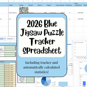 Blauwe puzzeltracker Google Spreadsheets-spreadsheetsjabloon, cadeau voor puzzelliefhebber, puzzellogboek en statistieken