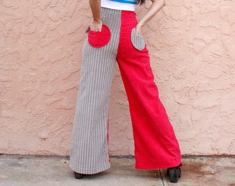 Holis Corduroy Pants in Pewter & Pink - Colorblocked Cords - Wide Leg - Unisex High Waisted Trousers - Made to Order