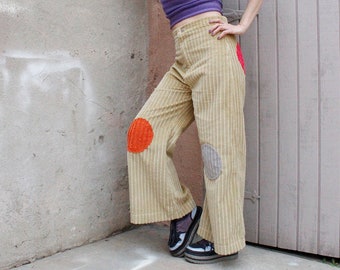 Holis Corduroy Pants in Wonder Wheat - Colorblocked Cords - Wide Leg - Unisex High Waisted Trousers - Made to Order