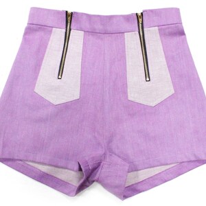 Purple Jean Shorts - Nemes Shorts in Tonal Taro Denim - High Waisted Sailor Shorts - Colorblock Lavender Shorts