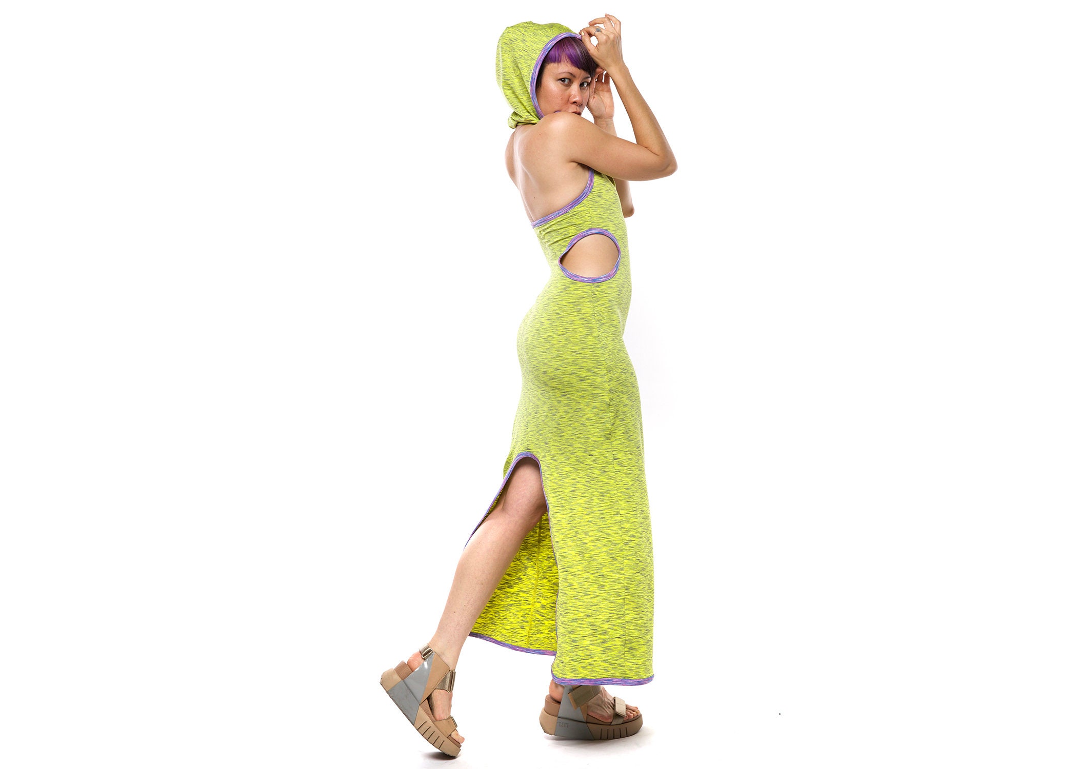 open lace back dress Retro Futuristic 60S Woman In Vibrant Dress Painting With Ultra Minimalist  House Design – HEBSTREITS main image 0