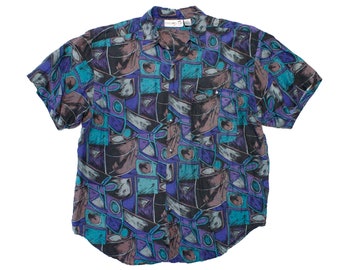 Thums Up For Him 90s Abstract Geometric Printed Silk Vintage Shirt