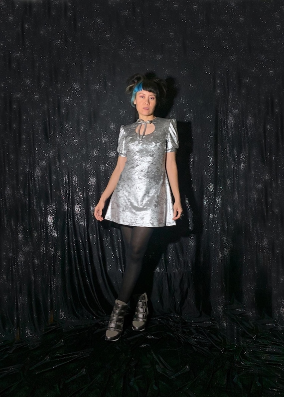 silver dress and black tights Tuckernuck Black and Silver Tinsel Corrine Dress Black / 2