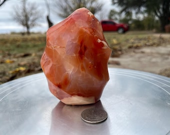 Polished Carnelian Flame Stone - Vibrant Orange Crystal Centerpiece