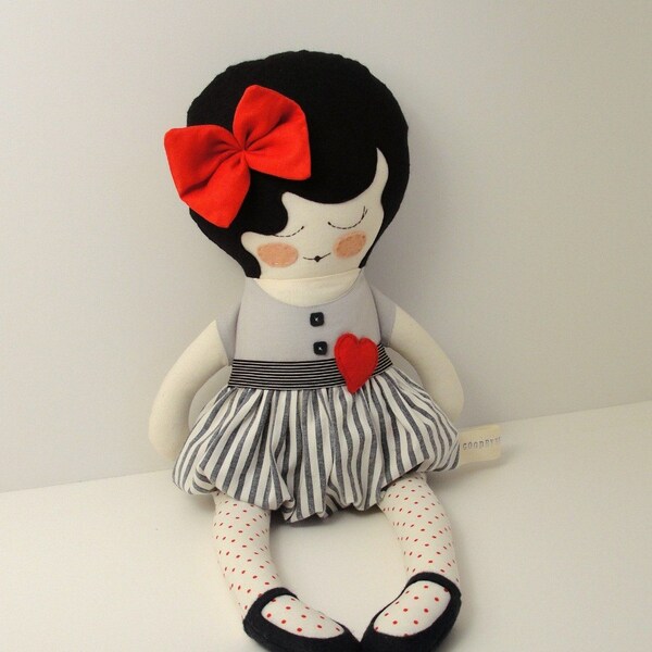 Coco - handmade cloth doll with felt heart