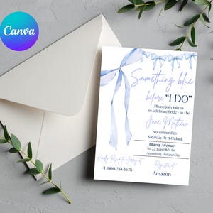 Something Blue Before I Do Bridal Shower Template, Editable Blue Ribbon Bridal Shower invite, Dusty Blue Bridal Invitation