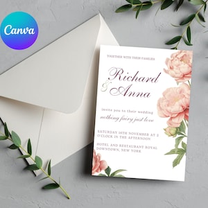 Elegant Peony Floral Wedding Invitation, Pink Peony Wedding Invitation, Blush Pink flowers Wedding Invitation, PEONY Wedding Invitation