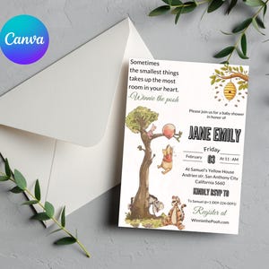 Bearbeitbar klassische Winnie the Pooh Babypartyeinladungen, Winnie the Pooh Baby-Babyparty, bearbeiten Vintage Pooh Bear Partydekorationen