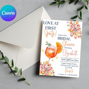Love at First Spritz Bridal Shower invitation, Aperol Spritz Bridal Shower Invite, Citrus Bridal Brunch, Orange Bridal Shower Bright Florals