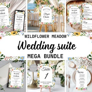 Editable Wildflower Meadow Wedding Invitation bundle, Pastel Wildflower Wedding Invitation set, Elegant Garden Flowers Wedding Invite