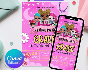 Little Doll Birthday Invitation| Little Pink Doll Birthday Invitation| Doll Birthday Invitation| Kid Birthday Invitation| Editable Template