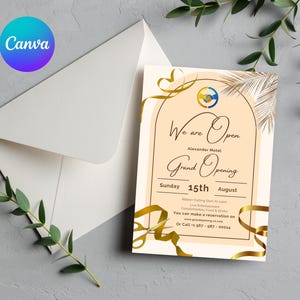 Gold Grand Opening Flyers Template, Grand Opening Invitation, Golden Business Launch Invitation, Digital You&#39;re Invited, Event Party Flyers