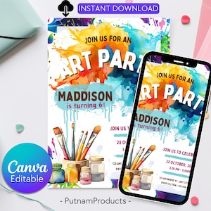 Art Painting Birthday Party Invitation, Art Party Invitation, Art Kids Birthday Party Invitation, Art Themed Invitation, Instant Download