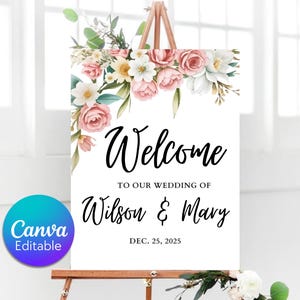 Blush Pink Wedding Welcome Sign, Soft Pink Editable Welcome Poster, Floral Printable Wedding Welcome Board, Instant Download Template ROSE