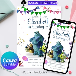 Editable Monster Inc birthday Invitation, Kids Birthday Invite, Printable Monsters University Template, Editable monster inc birthday party