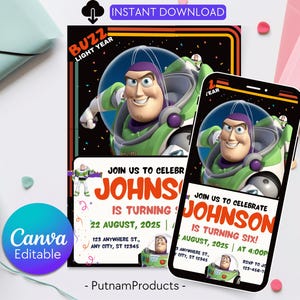 Buzz Lightyear Birthday Invitation Toy Story Birthday Invitation Buzz Digital Invite Buzz Lightyear Birthday Digital Printable Invitation
