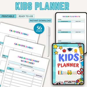 Planificador infantil imprimible, planificador diario para niños, diario para niños, rutina diaria, semanal y mensual para niños, tabla de tareas para niños, descarga instantánea