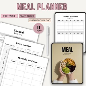 Printable Meal Planner, Weekly Meal Planner Printable Template, 7 Day Menu Plan, Food Planner, Health & Fitness Plan, Instant Download