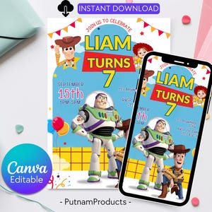 Editable Toy Story Birthday Invitation Template, Kids Birthday Party Invitation, Birthday Editable Canva, DIY Birthday Invitation