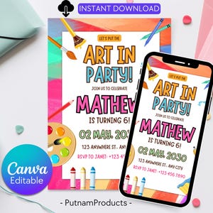 Art Painting Birthday Party Invitation, Art Party Invitation, Art Kids Birthday Party Invitation, Art Themed Invitation, Instant Download