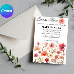 Love In Bloom Wildflower Bridal Shower invite template, Editable Wildflower Bridal Shower Invitation, wildflower Floral Bridal Shower Decor