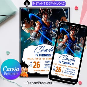 Editable Dragon Ball Birthday Invitation Template, Printable Digital Kids Party Template, Boys Birthday Party Invite, Instant Download