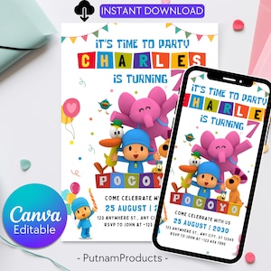 Editable Pocoyo Birthday invitation Pocoyo Invitation Pocoyo Party Kids Invite Printable and Editable Digital Kids Birthday Party Template