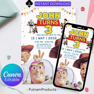 Editable Toy Story Invitation Template, Toy Story Kids Birthday Party Invite, Digital Invitation, Kids Invite, Woody, Buzz Lightyear Invite