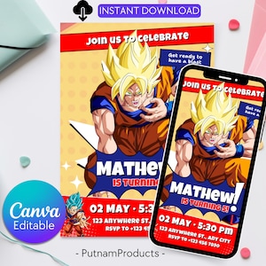 Dragon Ball Birthday Invitation Template, Editable Digital Kids Birthday Party Template, Boys Birthday Party Invite, Instant Download