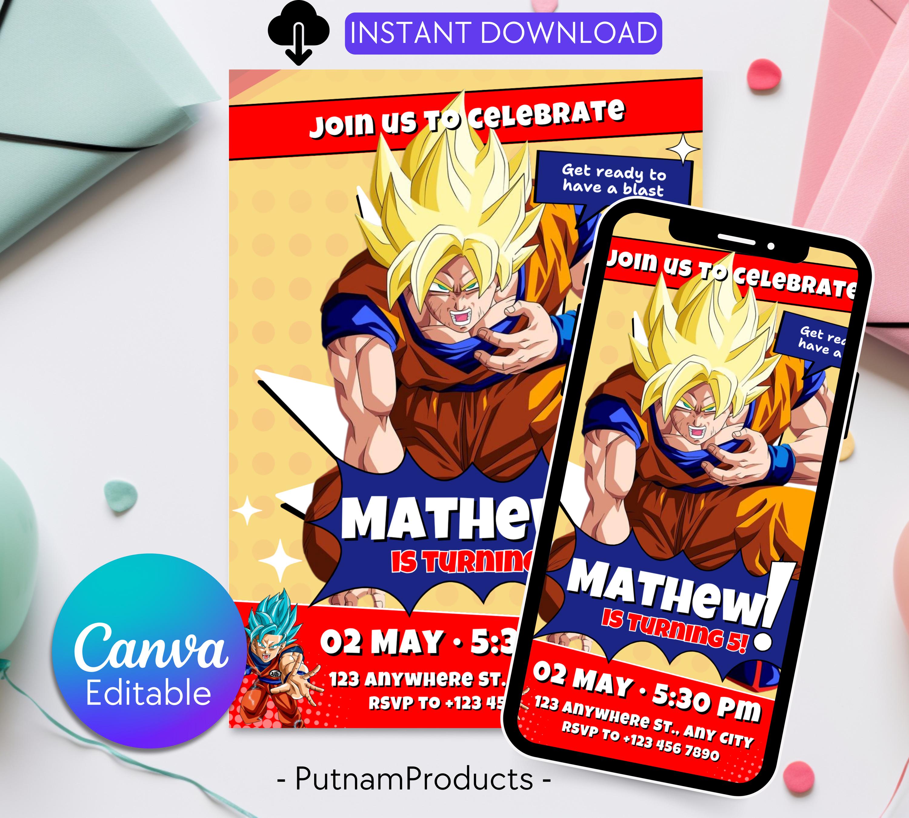 Dragon Ball Birthday Invitation Template, Editable Digital Kids Birthday Party Template, Boys Birthday Party Invite, Instant Download