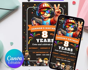 Editable Roblox Invitation | Roblox Birthday Invitation | Roblox Game Party | Kids Roblox Invite | Roblox Boys Birthday Invitation Template