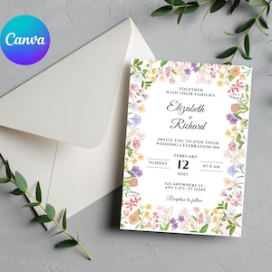 Rustic Wildflower Wedding Invitation, Wildflowers Wedding Invitation Template, Floral Wedding Invitation, Spring Wild Flower Wedding Invite