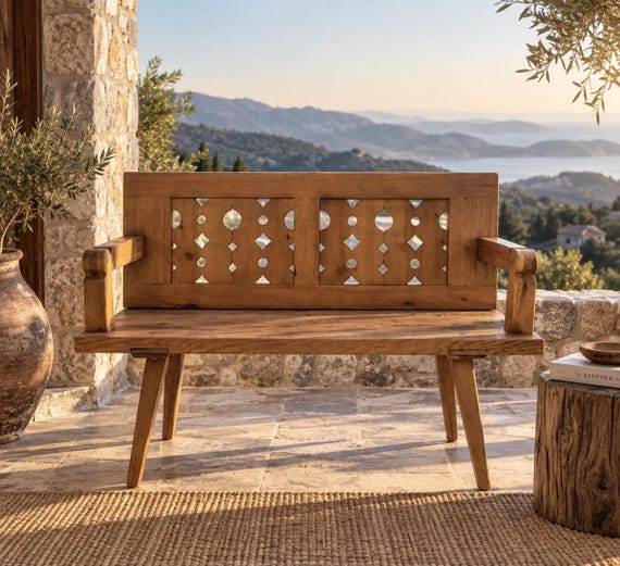 Bench, 150-Year-Old Reclaimed Pine, Hand-carved Turkish Black Sea Mansion Wood, One-of-a-Kind