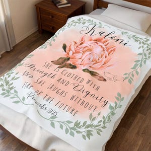 Personalized Christian Floral Blanket Faith Inspired Gift for Teen Girl Scripture Throw Blanket Personalized Bible Verse Bedroom Decor