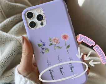 Personalized Mama, Grandma Phone Case with Birth Month Flower for Mother's day Gift, IPhone 16 15 14 13 12 11 PRO Max, Samsung Galaxy S24